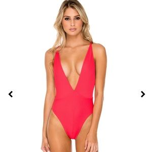 Puli Fama Miami Deep V Crossed Back One Piece HOT PINK
